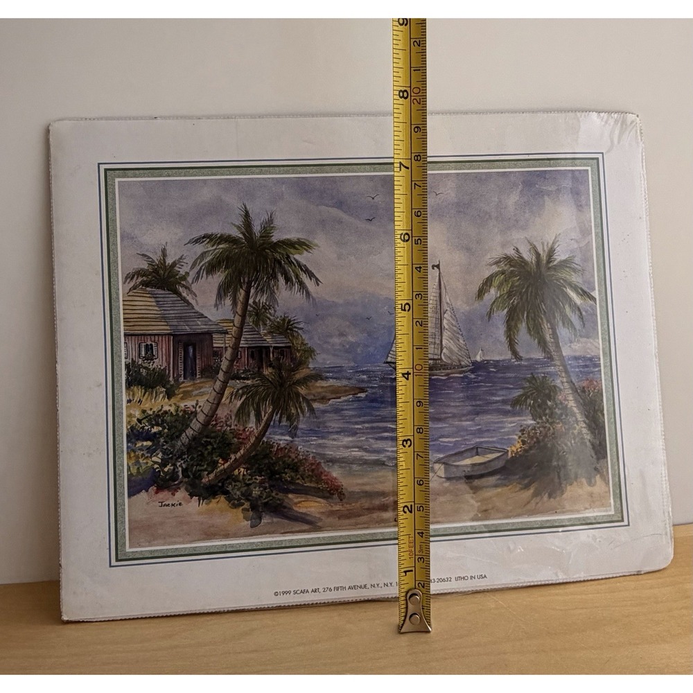 Vintage Coastal Beach Sailboat Lithograph Jackie 1999 Scafa Art 9x8 Palm Trees - Picture 5 of 6